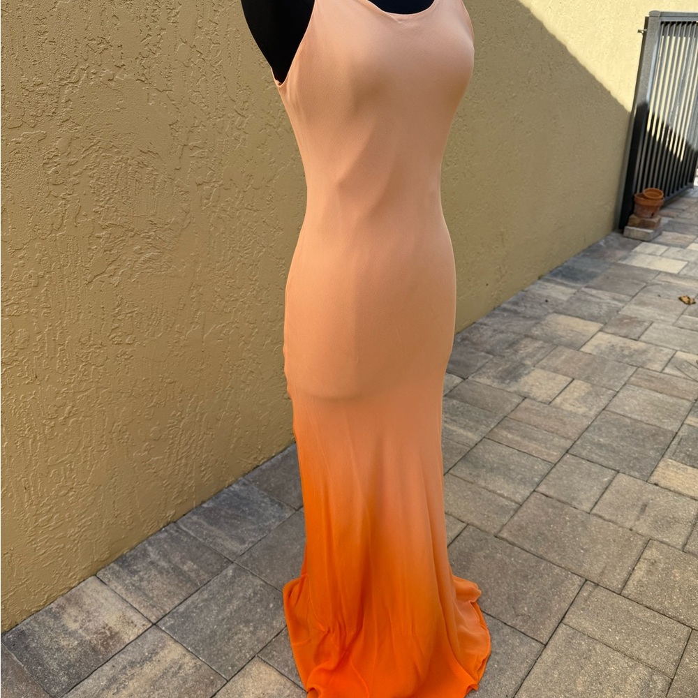 Vintage Y2K EREZ LEVY Ombré Orange Degradé Chiffon Evening Dress Gown Sz 4 - Picture 5 of 9